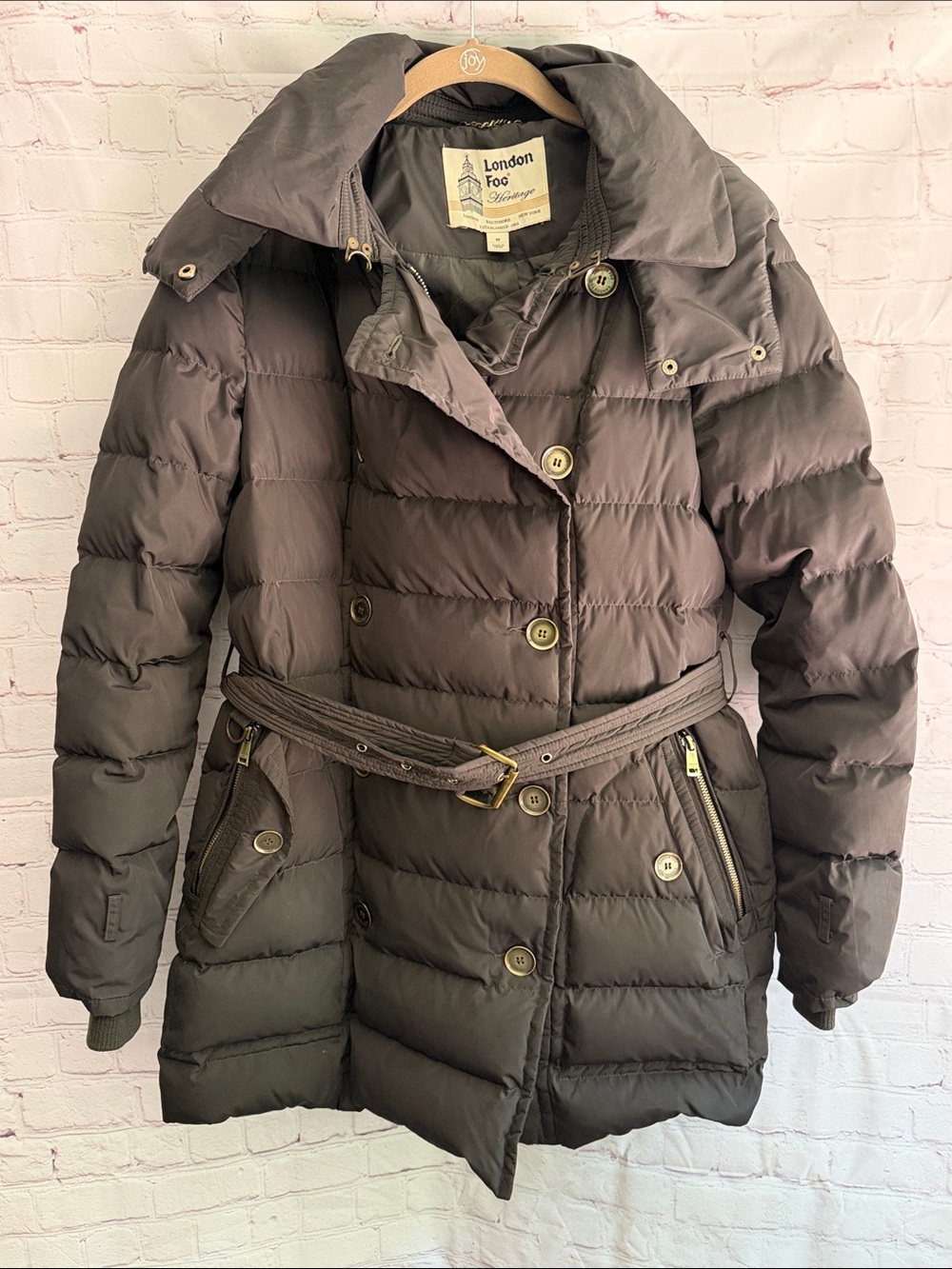 London Fog Women's Dark Brown Quilted Belted Puffer Coat Size Medium